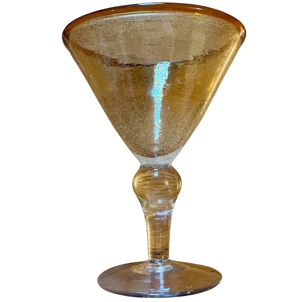 Hand blown amber Margarita glass - beautiful stem darker amber rim - 6 3/4” tall